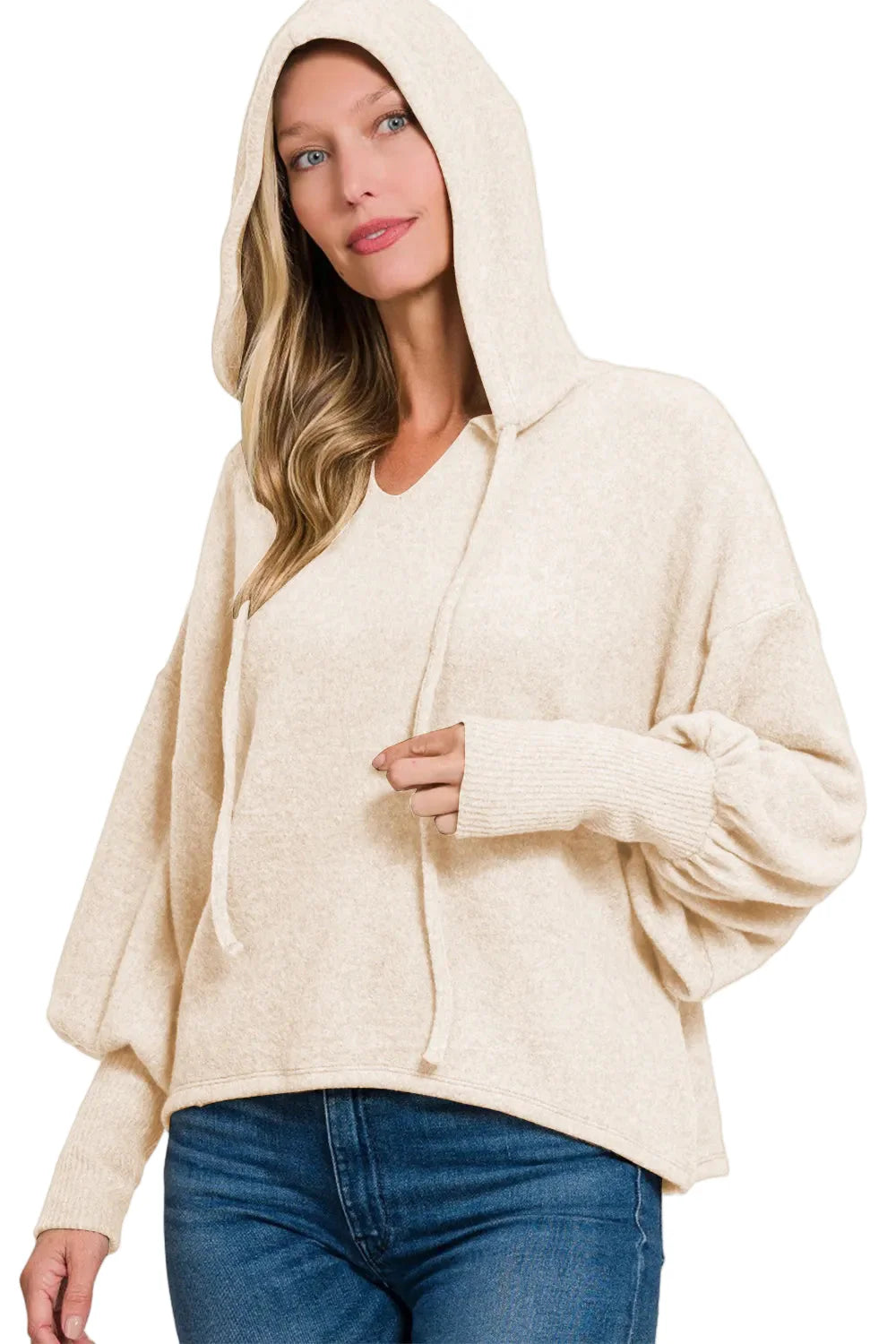 Brushed Hacci Drop Shoulder Cropped Hoodie