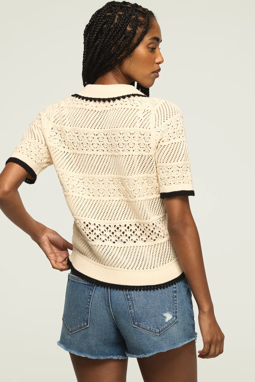 [167220-110] WOMENS LUCKY BRAND LACE POLO SWEATER TEE - WHITECAP GRAY