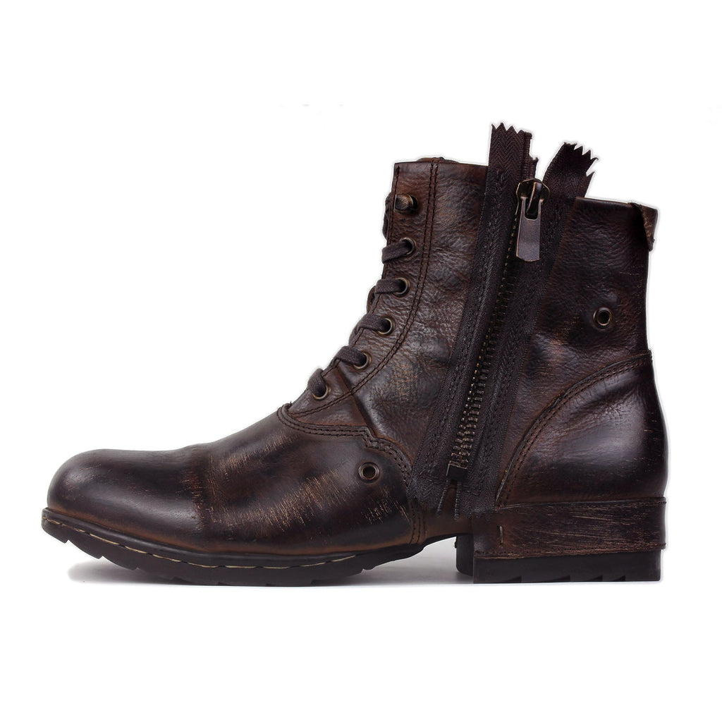 OSSTONE Moto Boots for Men Vintage Zipper-up Retro Leather Chukka Boots Distressed Rock n roll Bike Shoes Punk Boots OS-5008-8-E-F