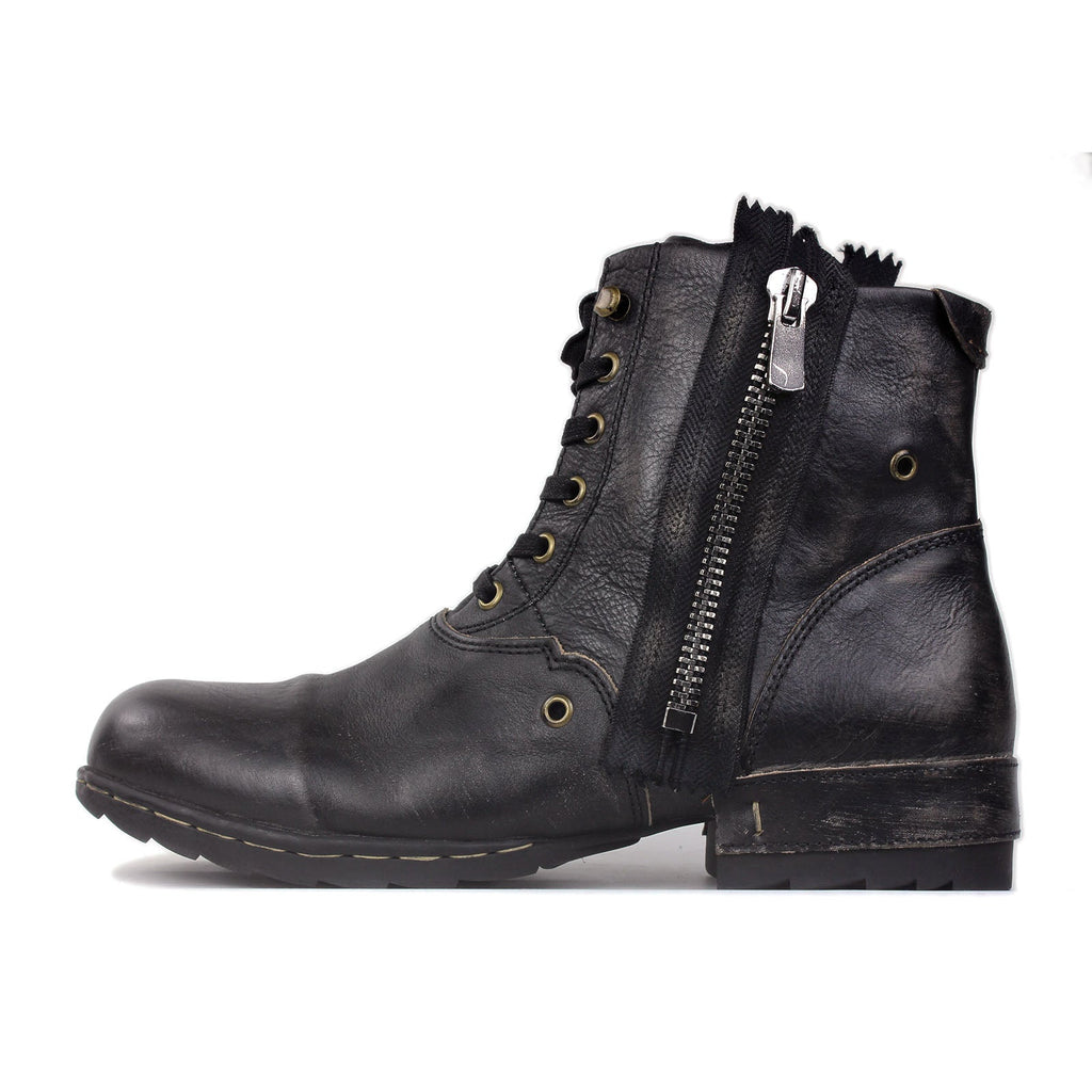 OSSTONE Moto Boots for Men Vintage Zipper-up Retro Leather Chukka Boots Distressed Rock n roll Bike Shoes Punk Boots OS-5008-8-E-F