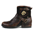 OSSTONE Moto Boots for Men Vintage Zipper-up Retro Leather Chukka Boots Distressed Rock n roll Bike Shoes Punk Boots OS-5008-1-BP