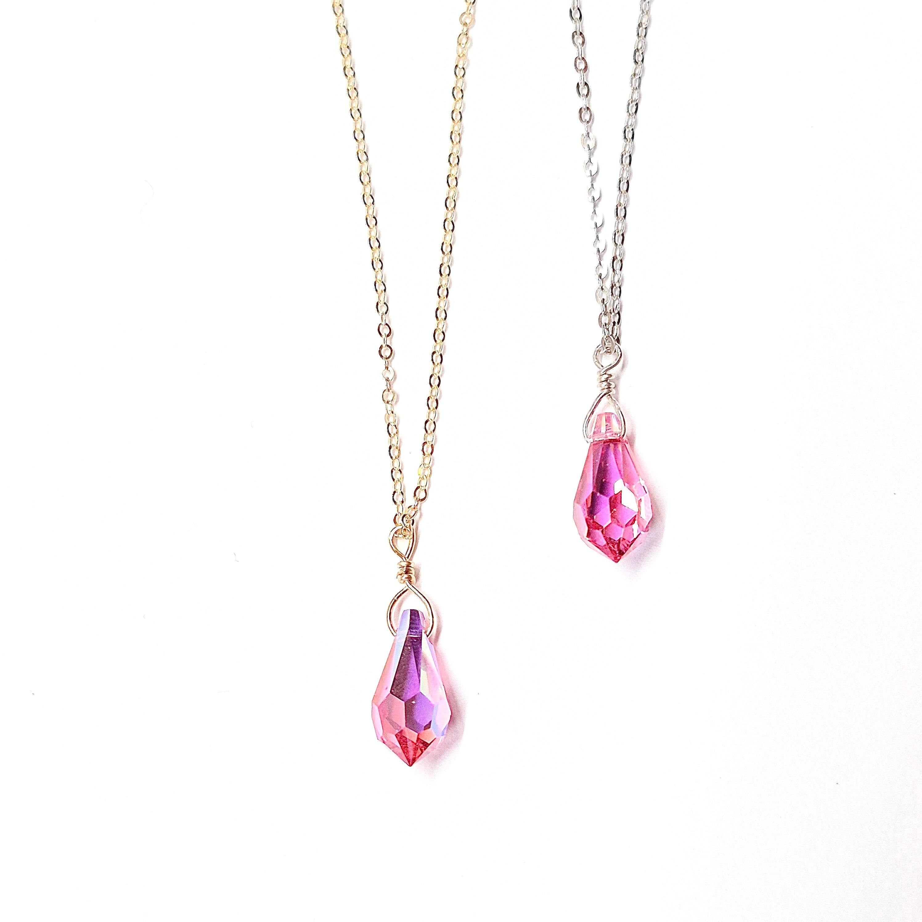 Swarovski Crystal Droplet Necklace: Many Colors Available