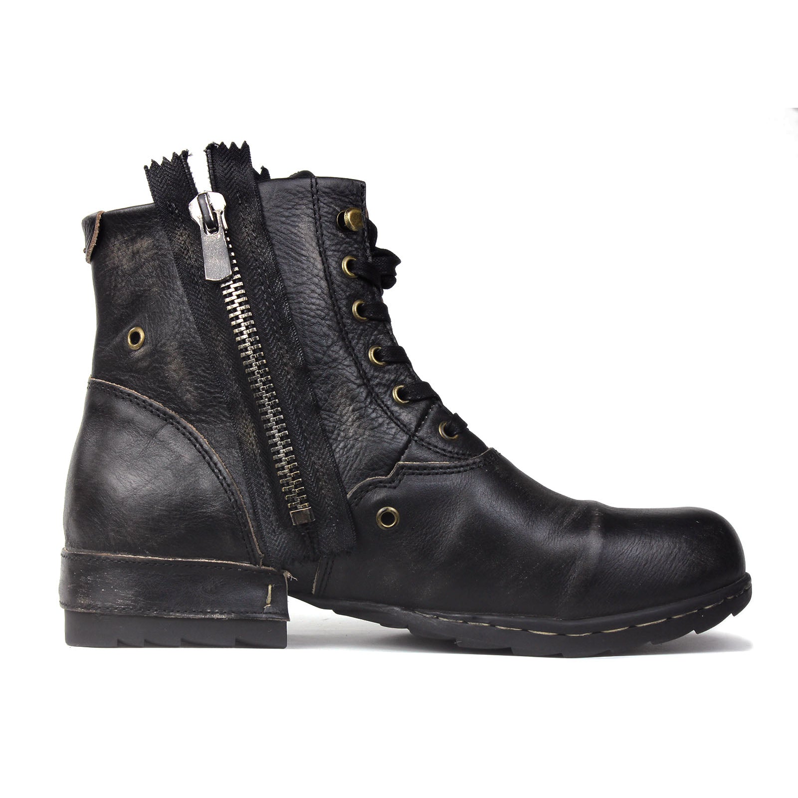 OSSTONE Moto Boots for Men Vintage Zipper-up Retro Leather Chukka Boots Distressed Rock n roll Bike Shoes Punk Boots OS-5008-8-E-F