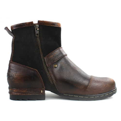OSSTONE Moto Boots for Men Vintage Zipper-up Retro Leather Chukka Boots Distressed Rock n roll Bike Shoes Punk Boots OS-5008-1-BP