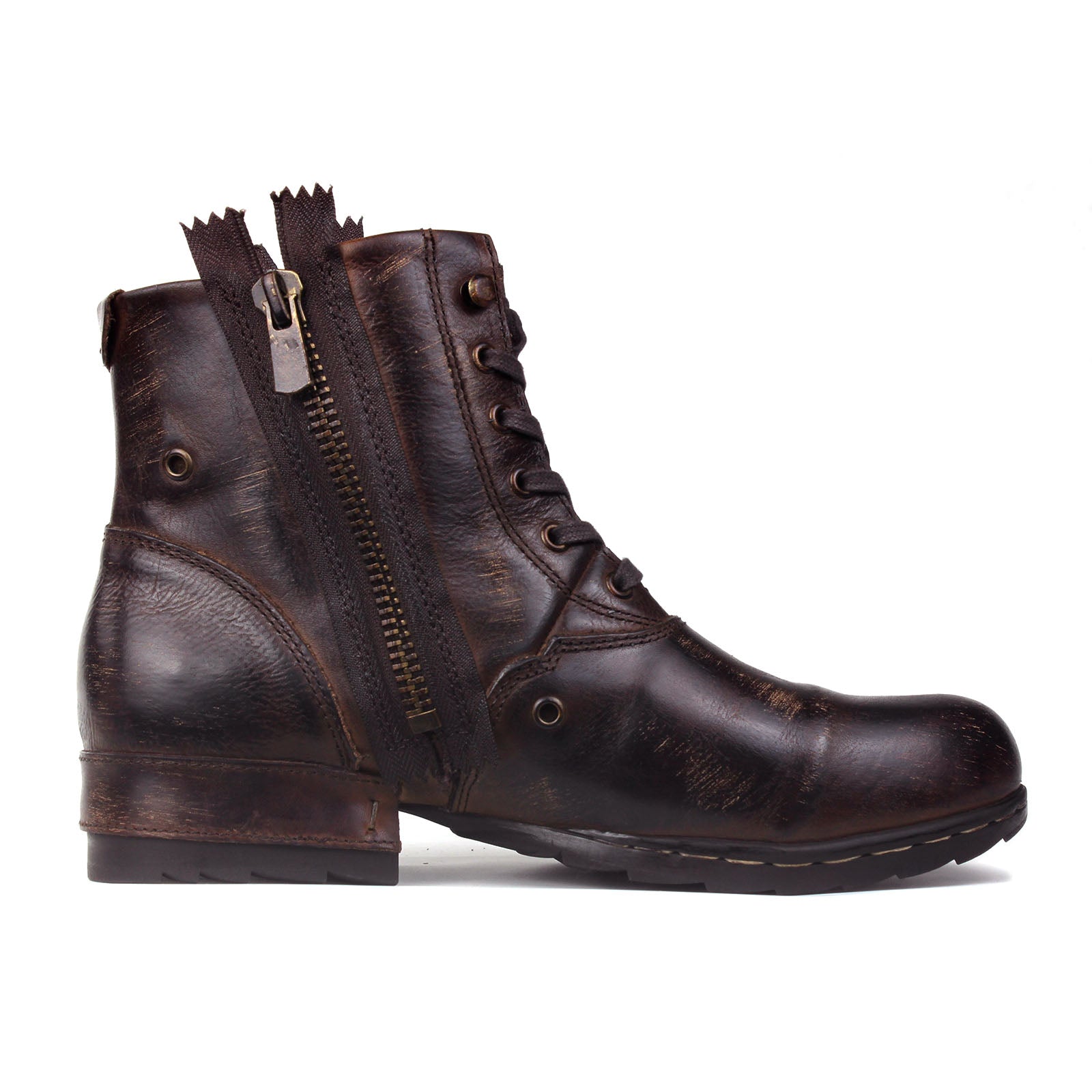 OSSTONE Moto Boots for Men Vintage Zipper-up Retro Leather Chukka Boots Distressed Rock n roll Bike Shoes Punk Boots OS-5008-8-E-F