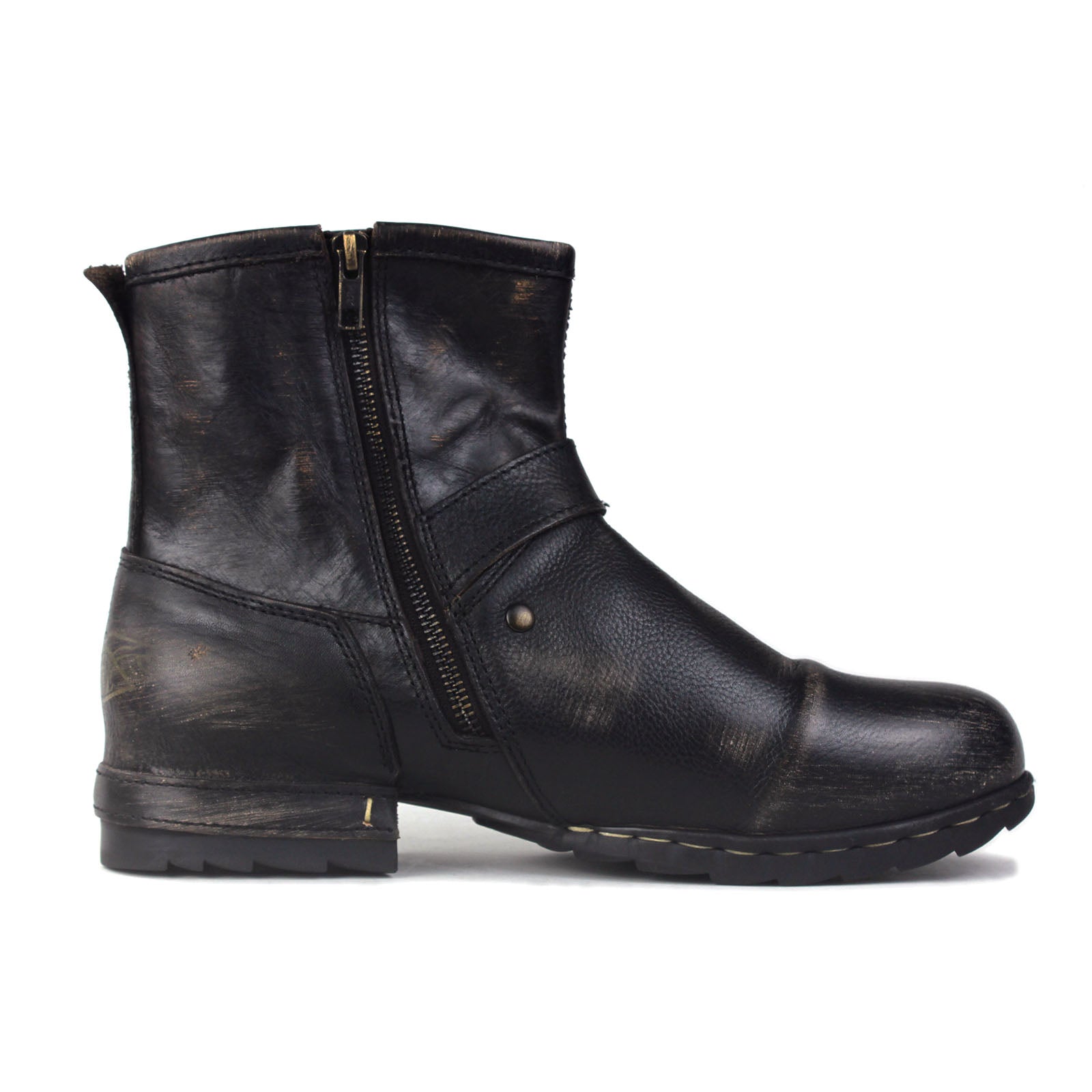OSSTONE Moto Boots for Men Vintage Zipper-up Retro Leather Chukka Boots Distressed Rock n roll Bike Shoes Punk Boots 5008-1-BS