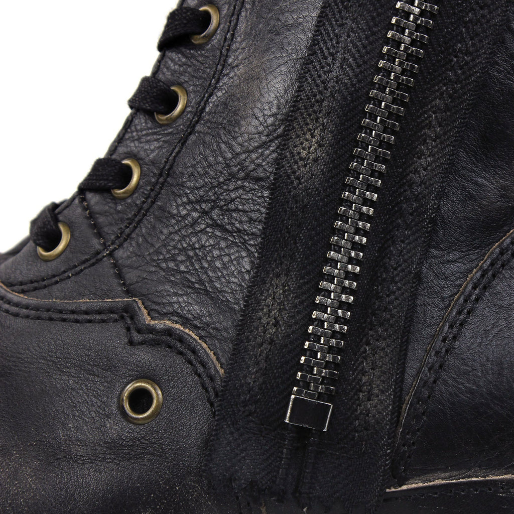 OSSTONE Moto Boots for Men Vintage Zipper-up Retro Leather Chukka Boots Distressed Rock n roll Bike Shoes Punk Boots OS-5008-8-E-F