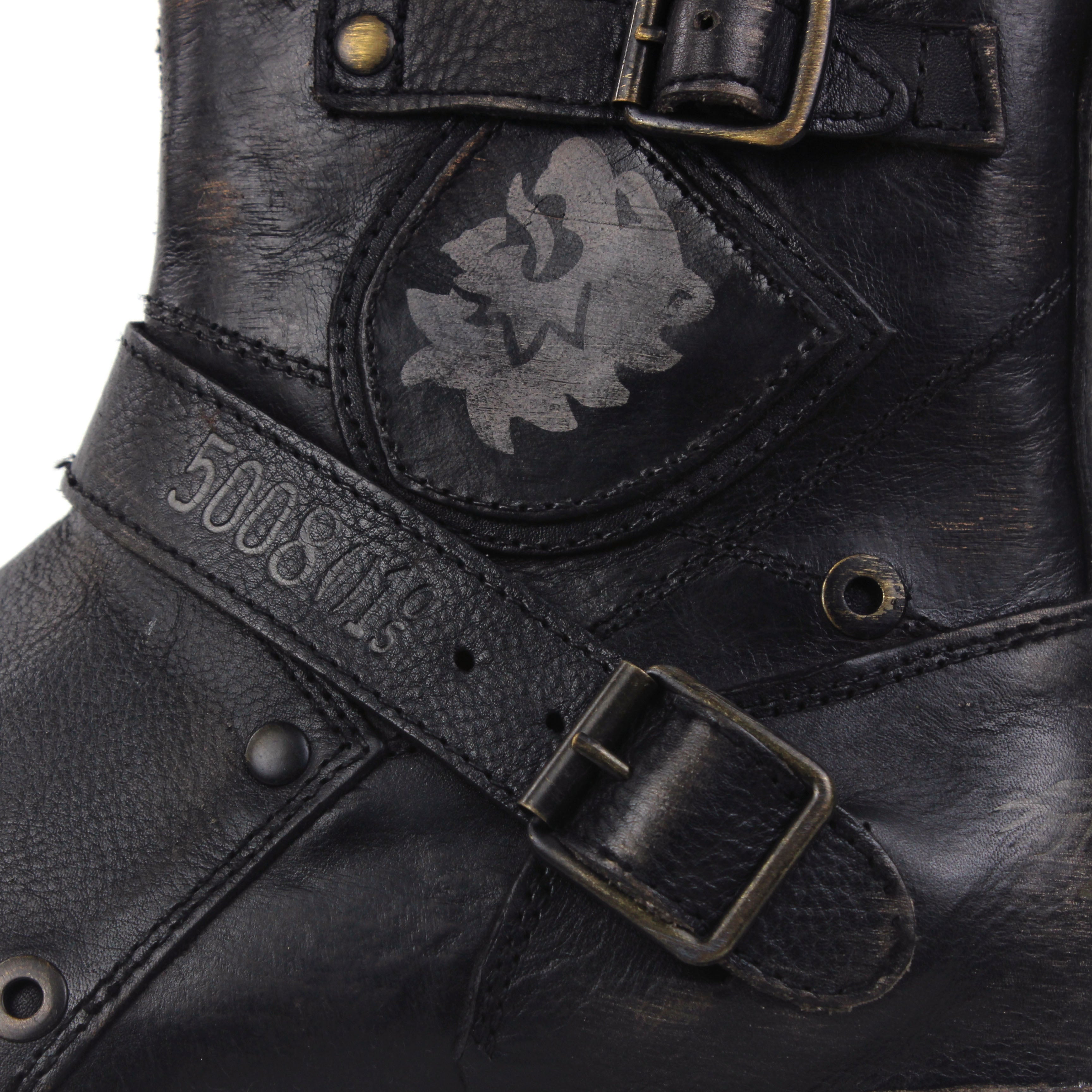 OSSTONE Moto Boots for Men Vintage Zipper-up Retro Leather Chukka Boots Distressed Rock n roll Bike Shoes Punk Boots 5008-1-BS