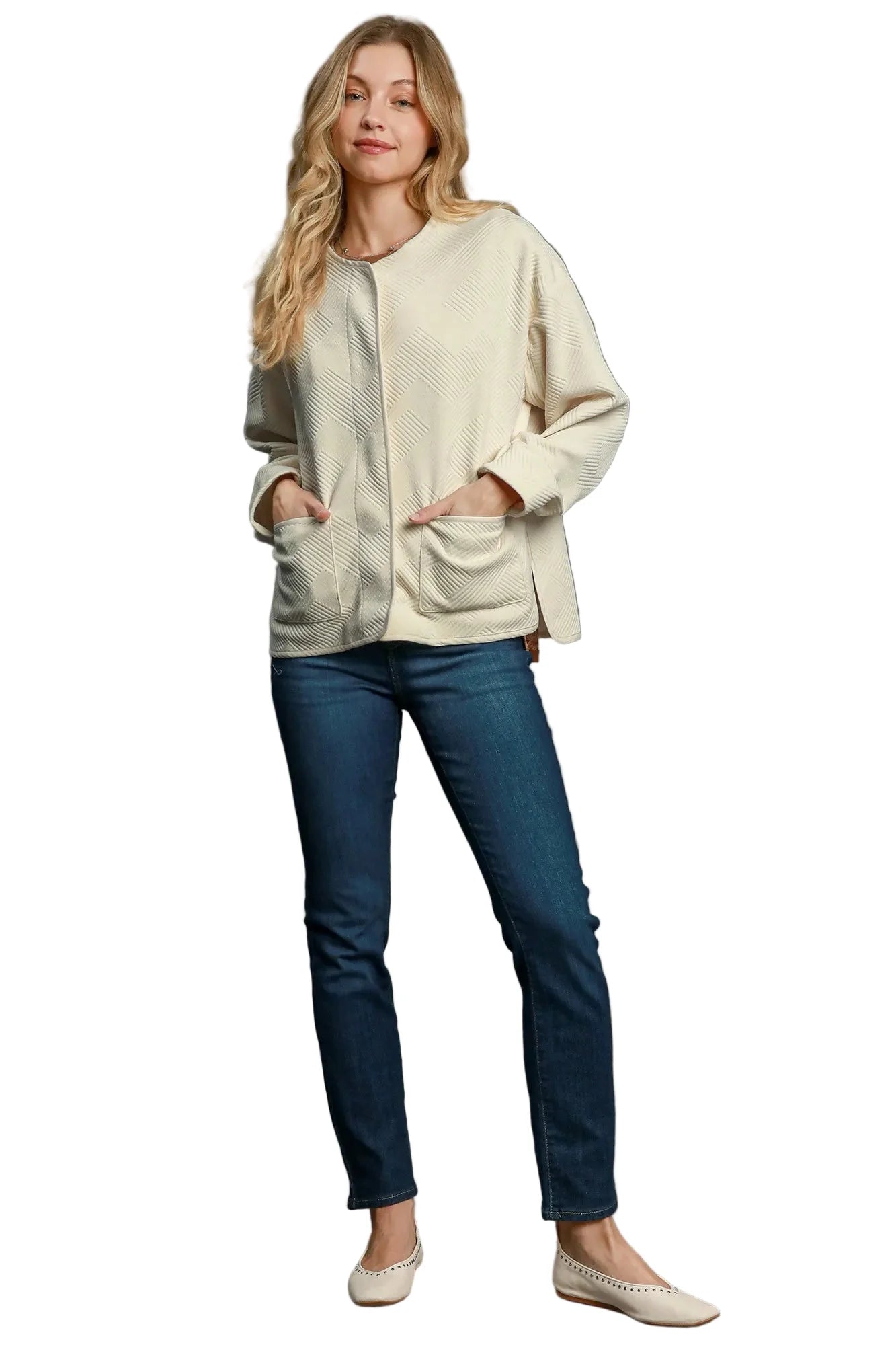 Garden Naked Womens Casual Bomber Jacket Quilted Diamond Pattern Oversized Outerwear Round Neck Long Sleeve Cream White