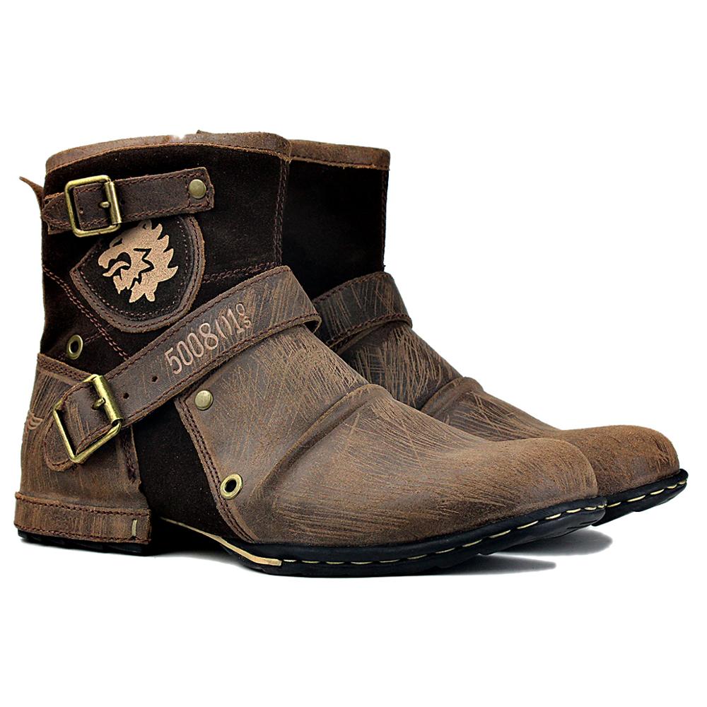 OSSTONE Moto Boots for Men Vintage Zipper-up Retro Leather Chukka Boots Distressed Rock n roll Bike Shoes Punk Boots OS-5008-1-D1