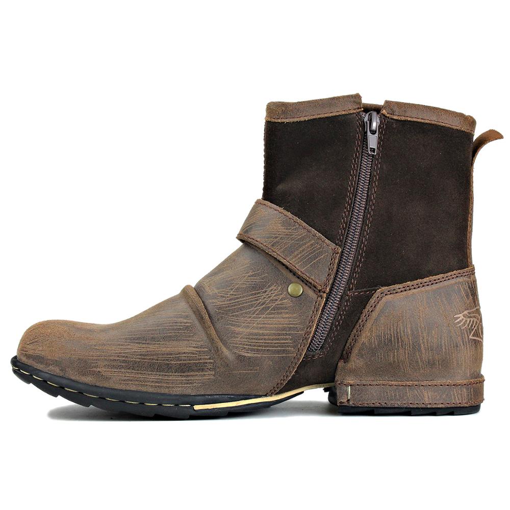 OSSTONE Moto Boots for Men Vintage Zipper-up Retro Leather Chukka Boots Distressed Rock n roll Bike Shoes Punk Boots OS-5008-1-D1