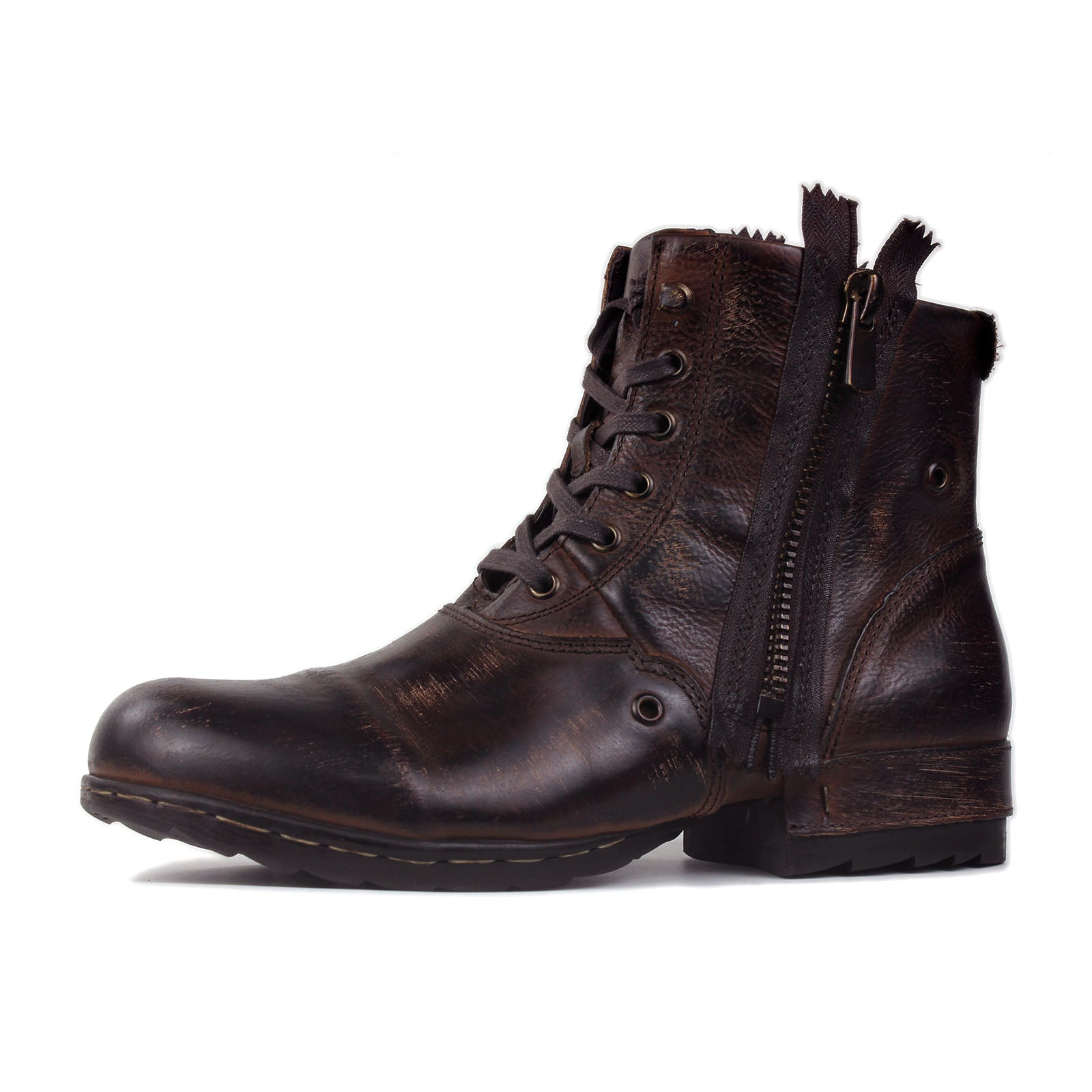OSSTONE Moto Boots for Men Vintage Zipper-up Retro Leather Chukka Boots Distressed Rock n roll Bike Shoes Punk Boots OS-5008-8-E-F