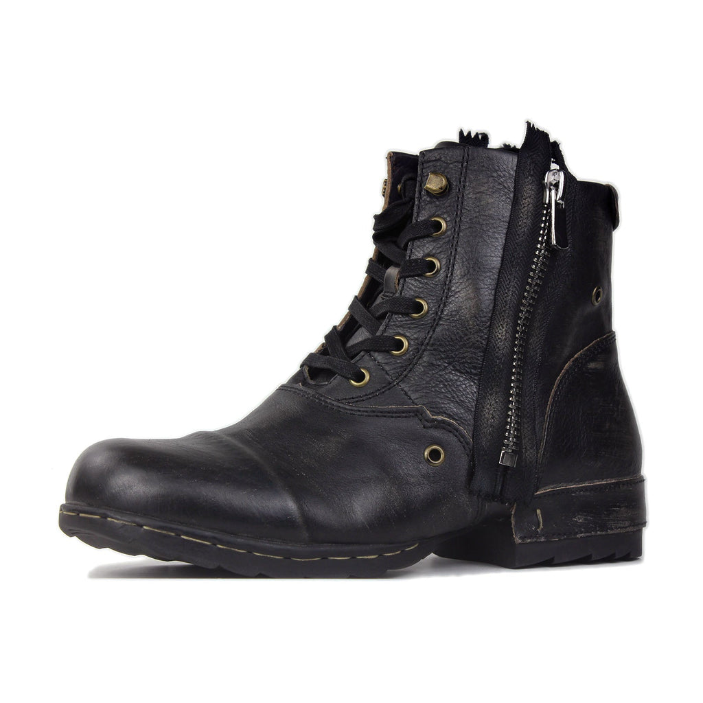 OSSTONE Moto Boots for Men Vintage Zipper-up Retro Leather Chukka Boots Distressed Rock n roll Bike Shoes Punk Boots OS-5008-8-E-F
