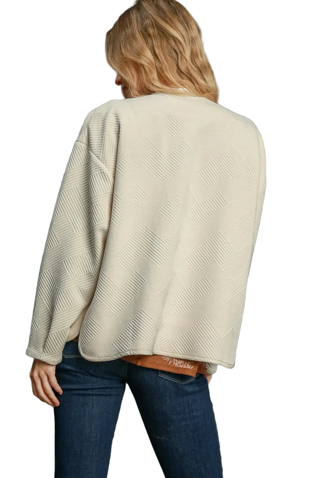 Garden Naked Womens Casual Bomber Jacket Quilted Diamond Pattern Oversized Outerwear Round Neck Long Sleeve Cream White