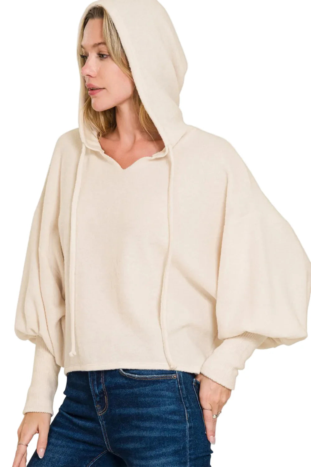 Brushed Hacci Drop Shoulder Cropped Hoodie
