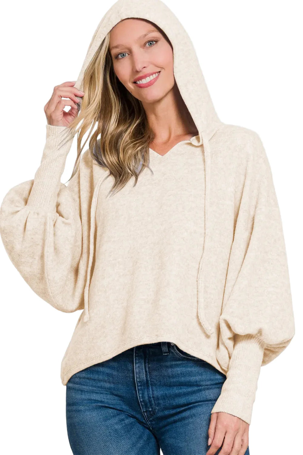 Brushed Hacci Drop Shoulder Cropped Hoodie