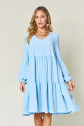 Garden Naked Women's Casual Dress Babydoll Tiered Dress with Pockets Long Sleeve Ruffle Hem Soft Cotton Blend Loose Fit