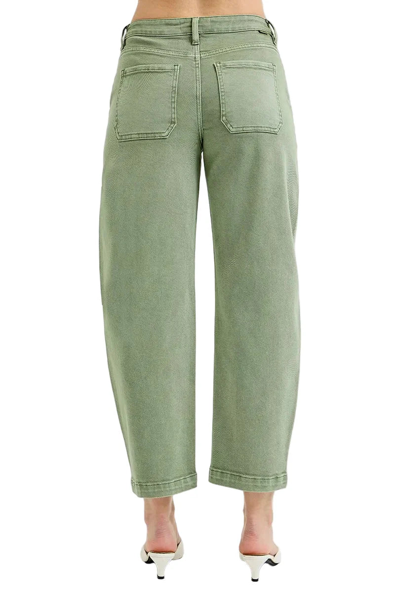 Garden Naked Womens Casual Jeans Wide Leg Cropped High Waisted Straight Cut Sage Green Pants Streetwear Fashion